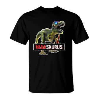Mens Funny Dadasaurus Rex Beer Fathers Day Giftsrex Dad T-Shirt | Mazezy