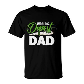 Mens Green White Worlds Dopest Dad Cannabis Marijuana Weed Funny Fathers Day T-Shirt - Seseable