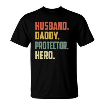 Mens Husband Daddy Protector Hero Vintage Colors T-Shirt | Mazezy CA