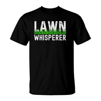 Mens Lawn Whisperer Retro Lawn Mowing Landscaping Grass Mower Dad T-Shirt | Mazezy