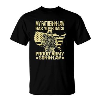 Mens My Father-In-Law Has Your Back - Proud Army Son-In-Law Gifts T-Shirt | Mazezy