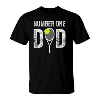 Mens Number One Daddy Funny Gift From Son Daughter 1 Tennis Dad T-Shirt | Mazezy AU