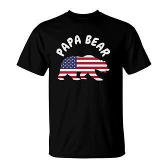 Mens Papa Bear Father's Day Usa American Flag 4Th Of July T-Shirt | Mazezy