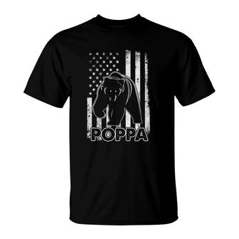 Mens Poppa Bear American Flag Father's Day T-Shirt | Mazezy