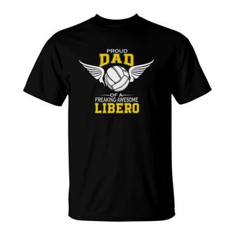 Mens Proud Dad Of A Freaking Awesome Libero Volleyball Father Premium T-Shirt | Mazezy