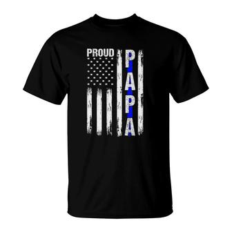 Mens Proud Papa American Flag Thin Blue Line Police Grandpa Gifts T-Shirt | Mazezy