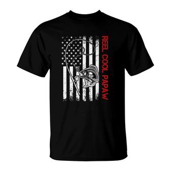 Mens Reel Cool Papaw Vintage Flag Fishing Father's Day T-Shirt | Mazezy