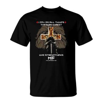 Mens Religious Gifts For Men Dad Lion Cross Christian Fathers Day T-Shirt | Mazezy