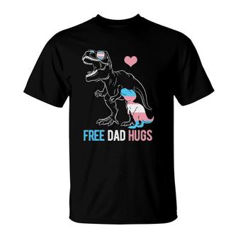 Mens Trans Free Dad Hugs Dinosaur Rex Daddy Transgender Pride T-Shirt | Mazezy