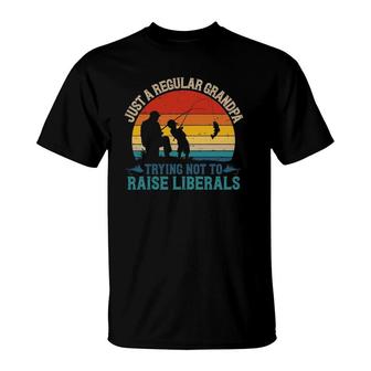 Mens Vintage Fishing Regular Grandpa Trying Not To Raise Liberals T-Shirt