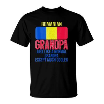 Mens Vintage Romanian Grandpa Romania Flag For Father's Day T-Shirt | Mazezy