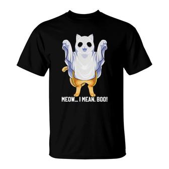 Meow I Mean Boo Ghost Cat Halloween Costume Boys T-Shirt | Mazezy