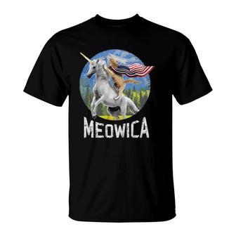 Meowica Unicorn Cat American Flag Patriotic 4Th Of July Kids T-Shirt | Mazezy