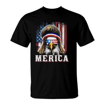 Merica Eagle Mullet 4Th Of July American Flag Stars Stripes T-Shirt | Mazezy