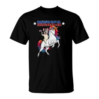Merica French Bulldog Dog Unicorn American Flag 4Th Of July T-Shirt | Mazezy