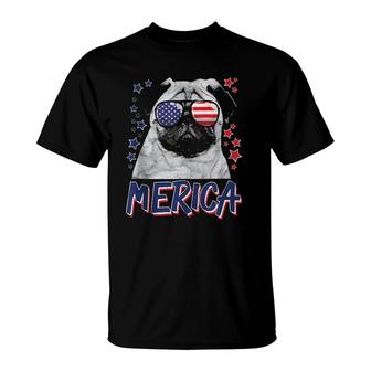 Merica Pug Dog 4Th Of July Usa Gift T-Shirt | Mazezy