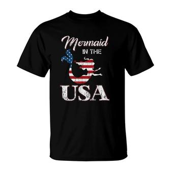 Mermaid In The Usa 4Th Of July American Flag Patriotic T-Shirt | Mazezy UK