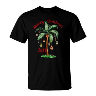 Merry Christmas 2021 Palm Tree Ornament Tropical Christmas T-Shirt | Mazezy