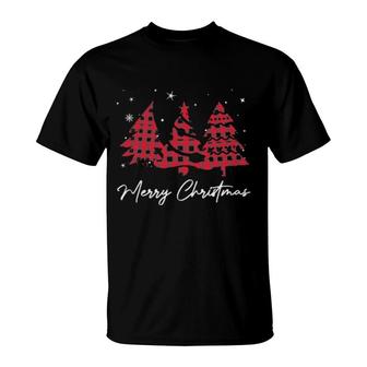 Merry Christmas Buffalo Red Plaid Xmas Tree Christmas Pajama T-Shirt | Mazezy