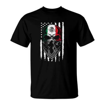Mexican Skull Proud Mexican American Flag T-Shirt | Mazezy