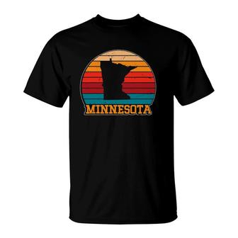 Minnesota Retro Vintage Sunset Us State Silhouette T-Shirt | Mazezy