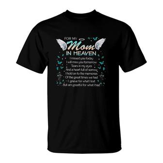 Missing Mom In Heaven – Mother Memorial Butterfly Angel Wings T-Shirt | Mazezy CA