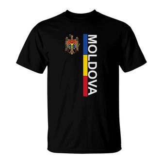 Moldovan Left-Side Flag Image With Emblem Of Moldova T-Shirt | Mazezy