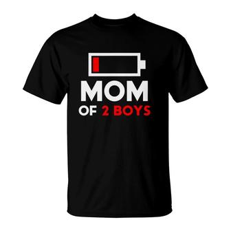 Mom Of 2 Boys Low Battery Mother's Day Gift T-Shirt | Mazezy