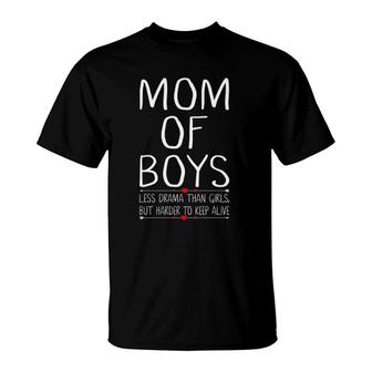 Mom Of Boys Busy Mom Life Funny Motherhood Gifts For Mama T-Shirt | Mazezy