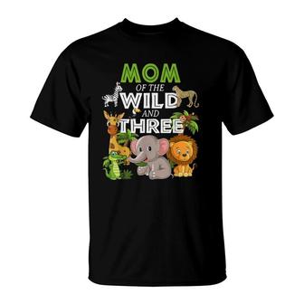 Mom Of The Wild Three Zoo Birthday Safari Jungle Animal T-Shirt | Mazezy