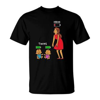 Mom Of Twins Tired Low Energy Mama Battery Charge Costume T-Shirt | Mazezy