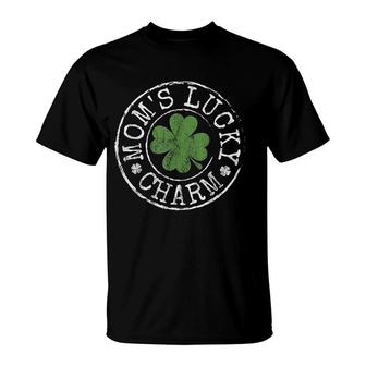 Moms Lucky Charm Irish Clovers Kids Boy Girl Mothers Day T-Shirt - Seseable