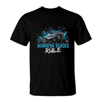 Monster Trucks Rule Birthday Gift For Kids T-Shirt - Seseable
