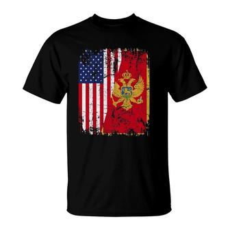 Montenegrin Roots Half American Flag Montenegro Flag T-Shirt | Mazezy UK