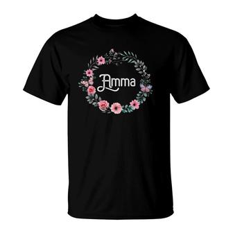Mother's Day Gift For Icelandic Grandma Floral Amma T-Shirt | Mazezy