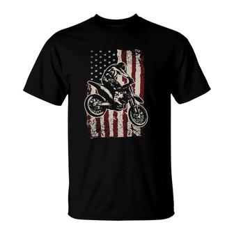 Motocross Dirt Bike Patriotic American Flag Biker Gift Pullover T-Shirt | Mazezy