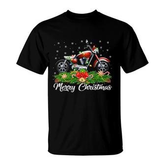 Motorbike Matching Santa Hat Motorbike Christmas T-Shirt | Mazezy