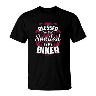 Motorcycle For Wife Blessed By God Spoiled By My Biker T-Shirt - Thegiftio UK