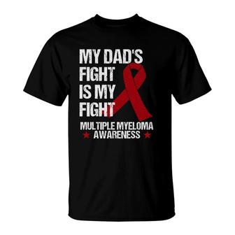 Multiple Myeloma Awareness Dad Burgundy Ribbon Gift T-Shirt | Mazezy