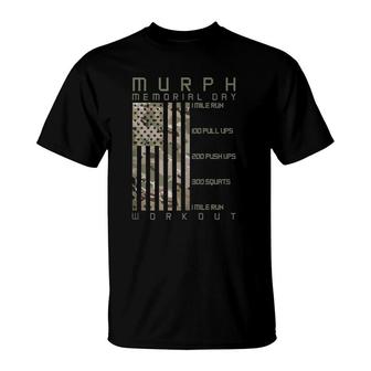 Murph Memorial Day Workout Wod Cam Multi Camo Flag Vertical T-Shirt | Mazezy