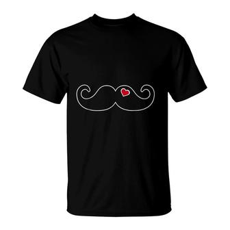 Mustache With Red Heart T-Shirt | Mazezy