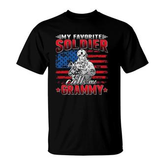 My Favorite Soldier Calls Me Grammy Us Flag Army Grandmother T-Shirt | Mazezy