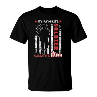 My Favorite Soldier Calls Me Mom Usa Flag Mother T-Shirt | Mazezy