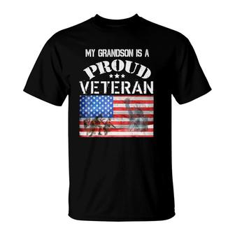 My Grandson Is A Proud Veteran American Flag Soldiers Tee T-Shirt