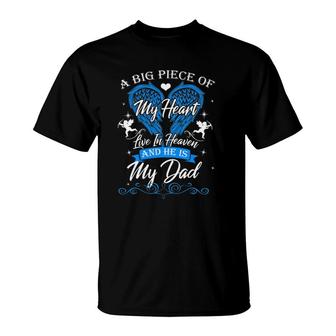 My Great Dad Lives In Heaven Memorial Fathers Blue Angel T-Shirt | Mazezy