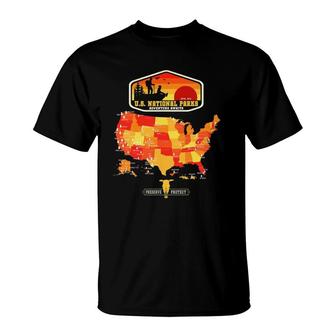National Parks Map - Retro Us American Hiking Camping T-Shirt | Mazezy