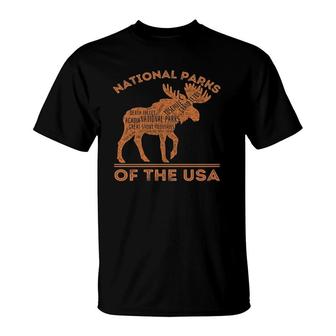 National Parks Moose Hiking Travel Camping Outdoors Usa T-Shirt | Mazezy
