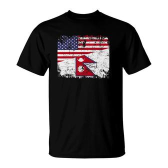 Nepalese Roots Half American Flag Nepal T-Shirt | Mazezy