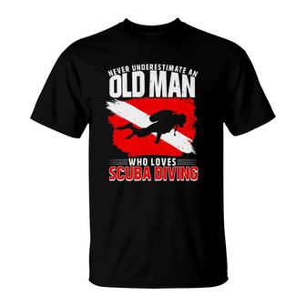 Never Underestimate An Old Man Diver Gift Scuba Diving T-Shirt | Mazezy