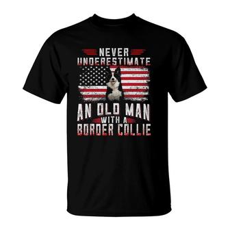 Never Underestimate An Old Man With A Border Collie Vintage T-Shirt | Mazezy